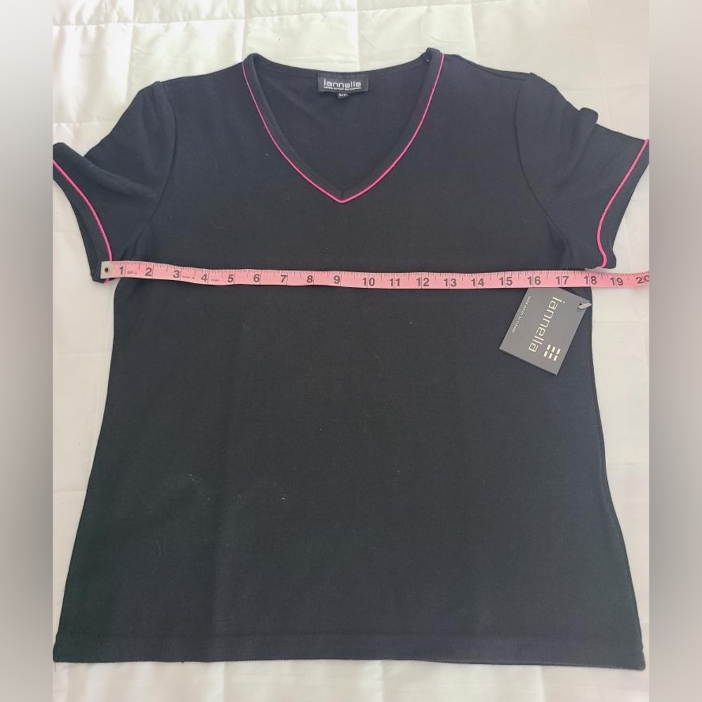 Black V-Neck Top with Pink Trim - Picture 7 of 9